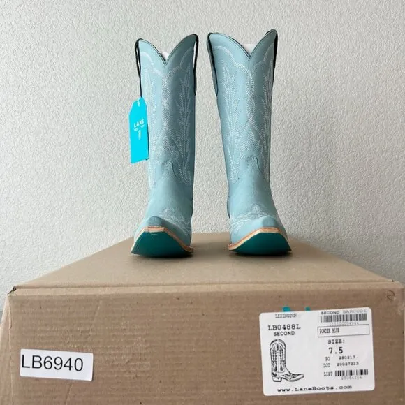 Lane LEXINGTON Womens Cowboy Boots 7.5 Powder Blue Leather Western Cowgirl Tall