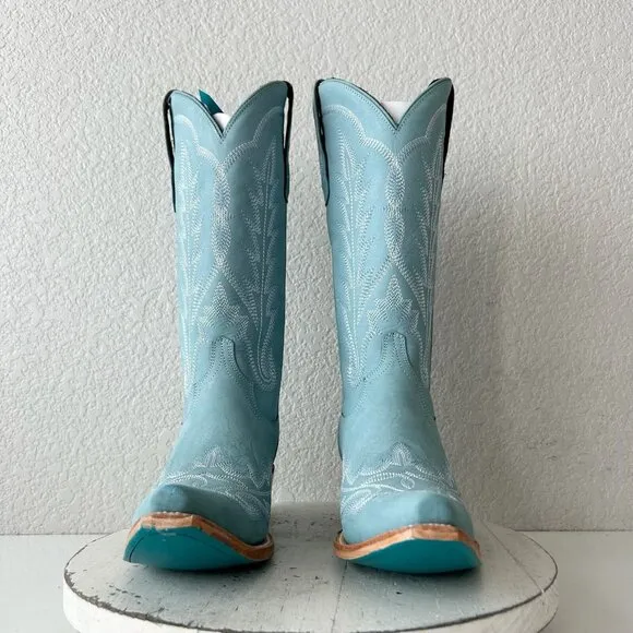 Lane LEXINGTON Womens Cowboy Boots 7.5 Powder Blue Leather Western Cowgirl Tall