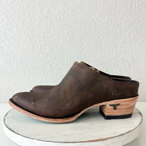 Lane Plain Jane Mule Womens 9 Brown Leather Cowboy Boots Short Western Cowgirl