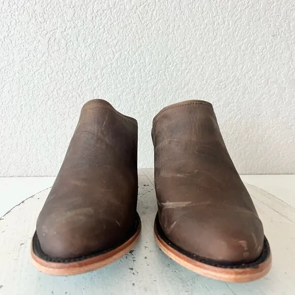 Lane Plain Jane Mule Womens 9 Brown Leather Cowboy Boots Short Western Cowgirl