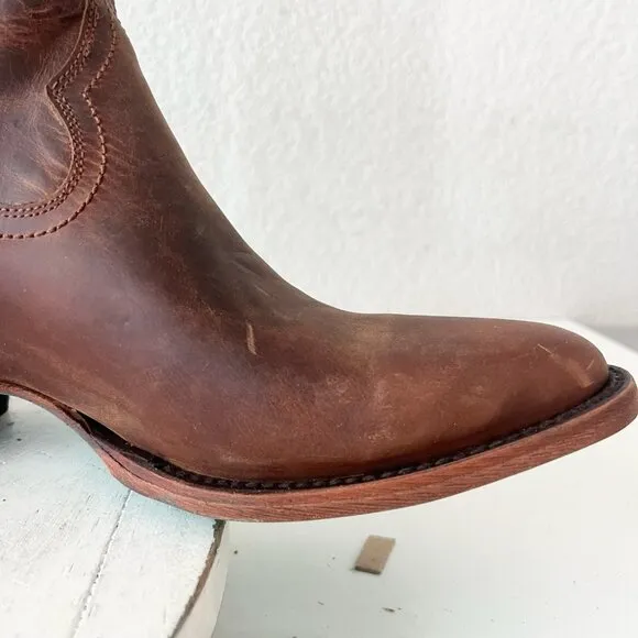 Lane PLAIN JANE Womens Midi Cowboy Boots 7.5 Brown Leather Western Cowgirl Short