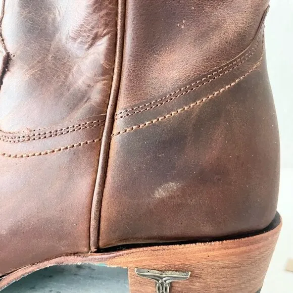 Lane PLAIN JANE Womens Midi Cowboy Boots 7.5 Brown Leather Western Cowgirl Short