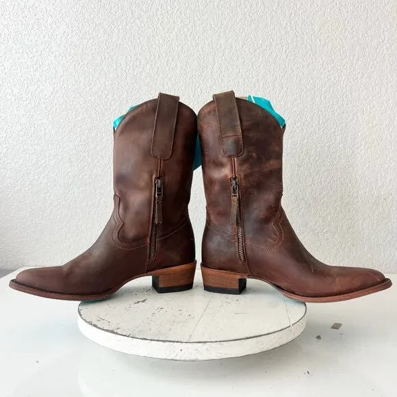 Lane PLAIN JANE Womens Midi Cowboy Boots 7.5 Brown Leather Western Cowgirl Short