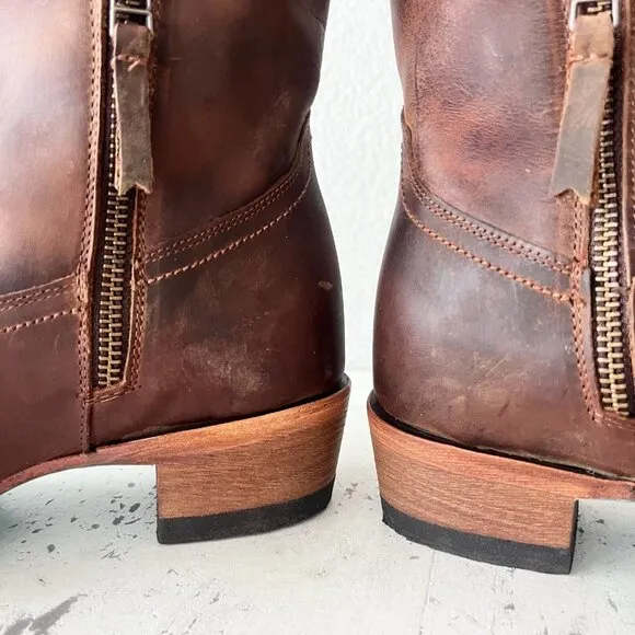 Lane PLAIN JANE Womens Midi Cowboy Boots 7.5 Brown Leather Western Cowgirl Short