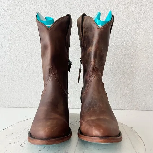 Lane PLAIN JANE Womens Midi Cowboy Boots 7.5 Brown Leather Western Cowgirl Short