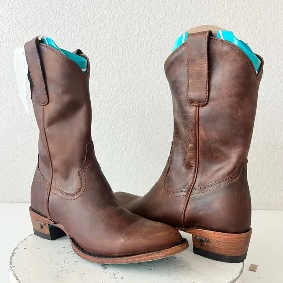Lane PLAIN JANE Womens Midi Cowboy Boots 7.5 Brown Leather Western Cowgirl Short
