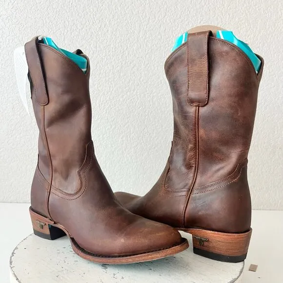 Lane PLAIN JANE Womens Midi Cowboy Boots 7.5 Brown Leather Western Cowgirl Short