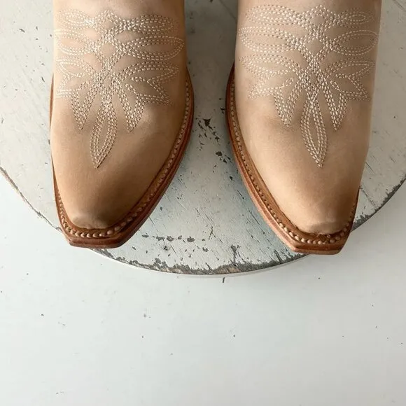Lane SANDAGA Midi Womens Cowboy Boots 7 Cowgirl Western Tan Suede Leather Short