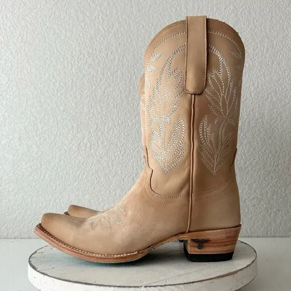 Lane SANDAGA Midi Womens Cowboy Boots 7 Cowgirl Western Tan Suede Leather Short