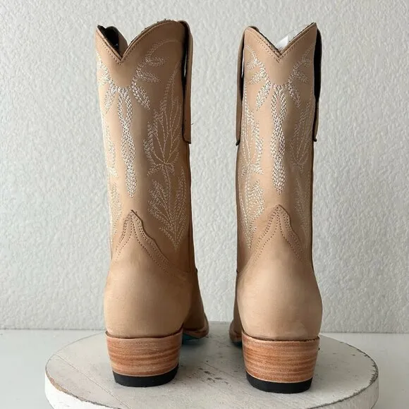 Lane SANDAGA Midi Womens Cowboy Boots 7 Cowgirl Western Tan Suede Leather Short