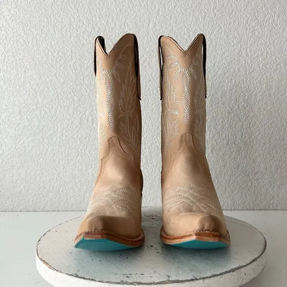 Lane SANDAGA Midi Womens Cowboy Boots 7 Cowgirl Western Tan Suede Leather Short