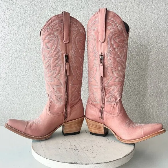 Lane SMOKESHOW Womens Cowboy Boots 7 Pink Leather Western Cowgirl Mid-Calf Tall