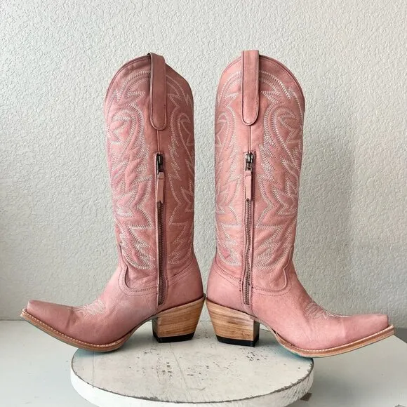 Lane SMOKESHOW Womens Cowboy Boots 7 Pink Leather Western Cowgirl Mid-Calf Tall