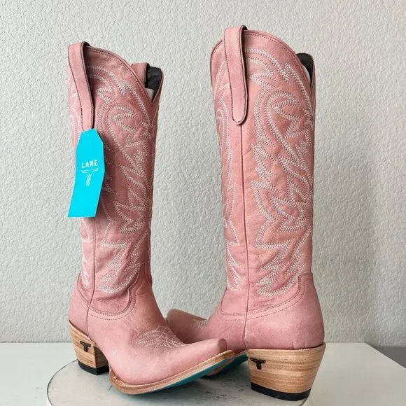 Lane SMOKESHOW Womens Cowboy Boots 7 Pink Leather Western Cowgirl Mid-Calf Tall
