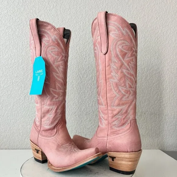 Lane SMOKESHOW Womens Cowboy Boots 7 Pink Leather Western Cowgirl Mid-Calf Tall