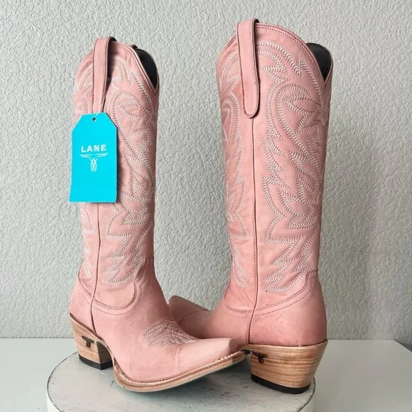 Lane SMOKESHOW Womens Cowboy Boots 7 Pink Leather Western Cowgirl Mid-Calf Tall