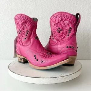 Lane COSSETTE Womens Cowboy Bootie 7.5 Pink Leather Western Short Ankle Boots