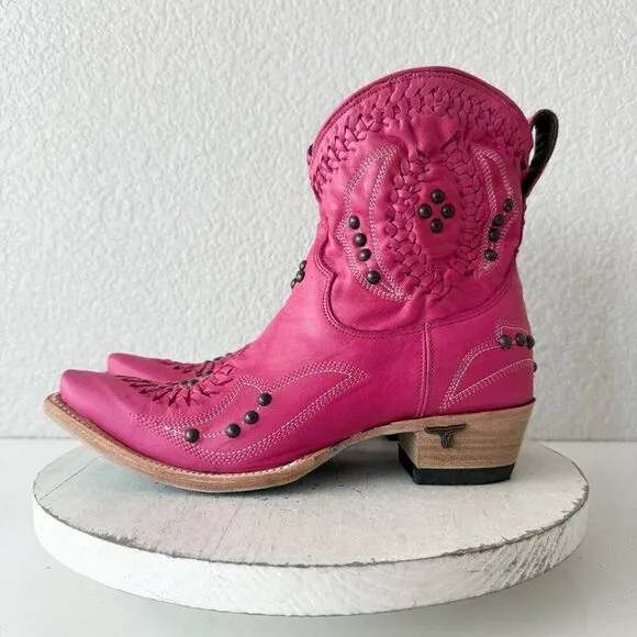 Lane COSSETTE Womens Cowboy Bootie 7.5 Pink Leather Western Short Ankle Boots