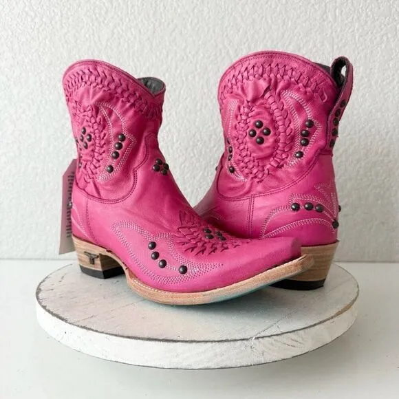 Lane COSSETTE Womens Cowboy Bootie 7.5 Pink Leather Western Short Ankle Boots