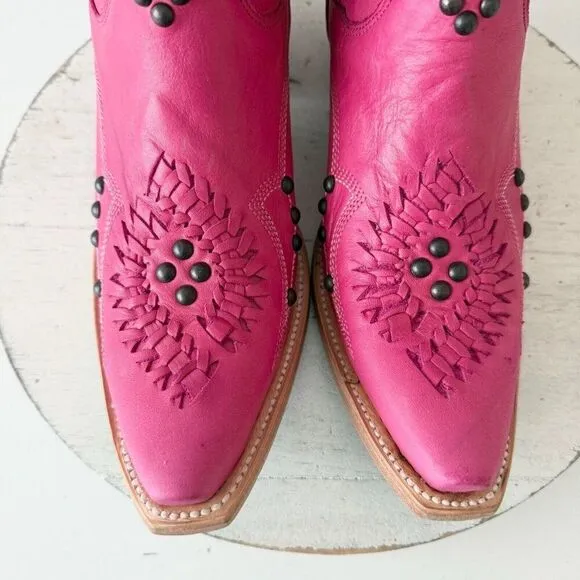 Lane COSSETTE Womens Cowboy Bootie 7.5 Pink Leather Western Short Ankle Boots