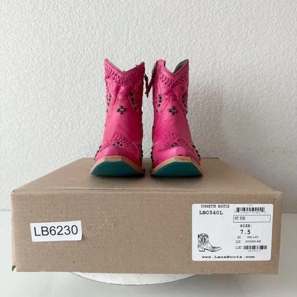 Lane COSSETTE Womens Cowboy Bootie 7.5 Pink Leather Western Short Ankle Boots