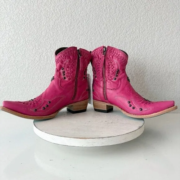 Lane COSSETTE Womens Cowboy Bootie 7.5 Pink Leather Western Short Ankle Boots