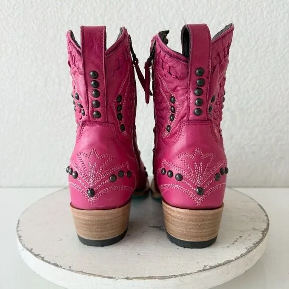 Lane COSSETTE Womens Cowboy Bootie 7.5 Pink Leather Western Short Ankle Boots