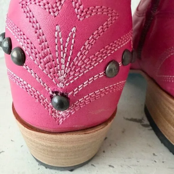 Lane COSSETTE Womens Cowboy Bootie 7.5 Pink Leather Western Short Ankle Boots