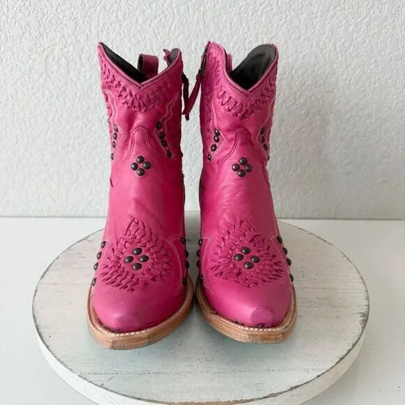 Lane COSSETTE Womens Cowboy Bootie 7.5 Pink Leather Western Short Ankle Boots