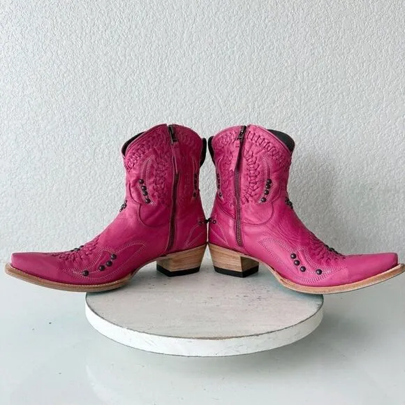Lane COSSETTE Womens Cowboy Booties 9.5 Western Cowgirl Pink Leather Short Boots