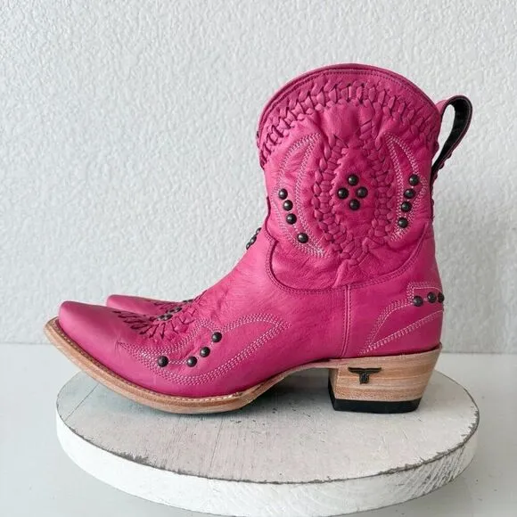 Lane COSSETTE Womens Cowboy Booties 9.5 Western Cowgirl Pink Leather Short Boots
