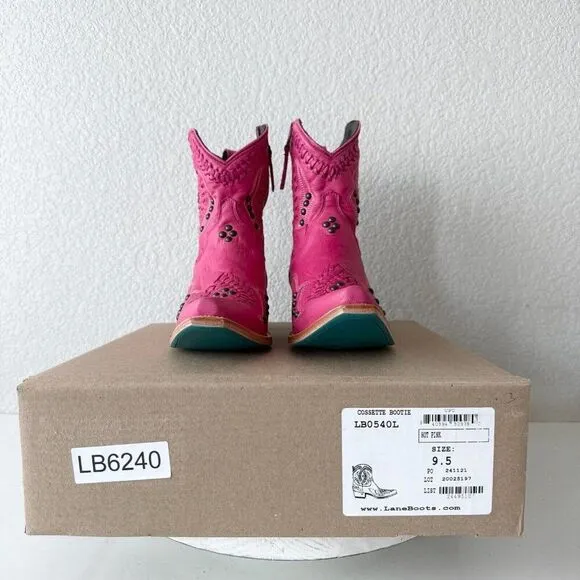 Lane COSSETTE Womens Cowboy Booties 9.5 Western Cowgirl Pink Leather Short Boots