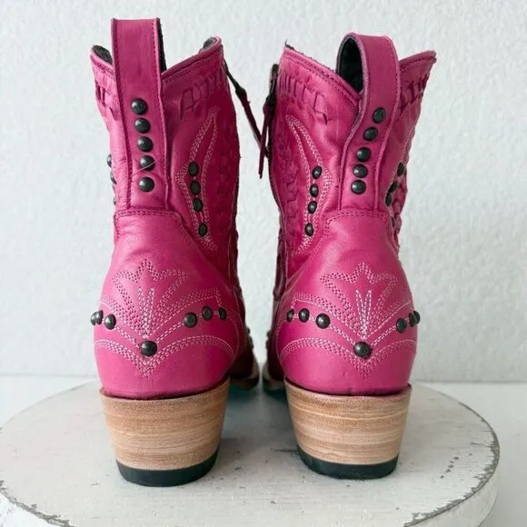 Lane COSSETTE Womens Cowboy Booties 9.5 Western Cowgirl Pink Leather Short Boots