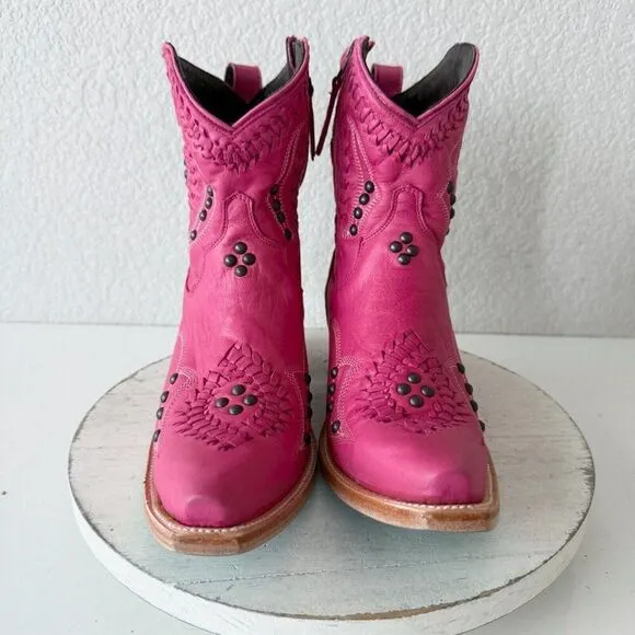 Lane COSSETTE Womens Cowboy Booties 9.5 Western Cowgirl Pink Leather Short Boots