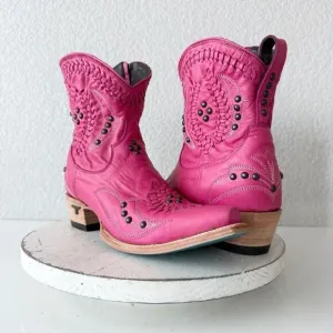 Lane COSSETTE Womens Cowboy Booties 9.5 Western Cowgirl Pink Leather Short Boots