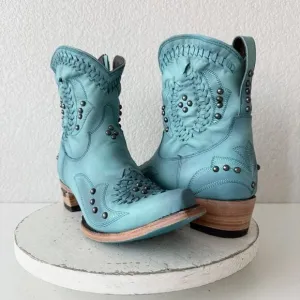 Lane COSSETTE Womens Cowboy Booties Sz 11 Turquoise Cowgirl Western Short Boots