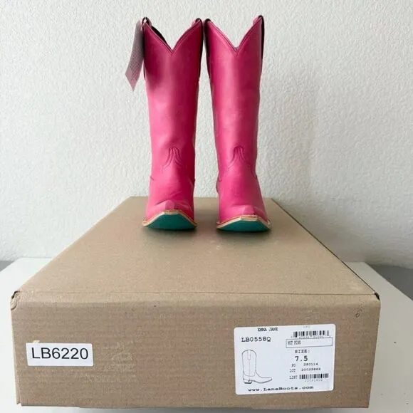 Lane EMMA JANE Womens Cowboy Boots Sz 7.5 Western Hot Pink Leather Cowgirl Tall