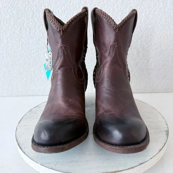 Lane PLAIN JANE PJ Womens Cowboy Bootie 9.5 Cognac Brown Short Leather Western