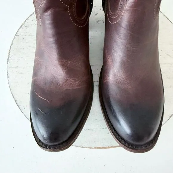 Lane PLAIN JANE PJ Womens Cowboy Bootie 9.5 Cognac Brown Short Leather Western