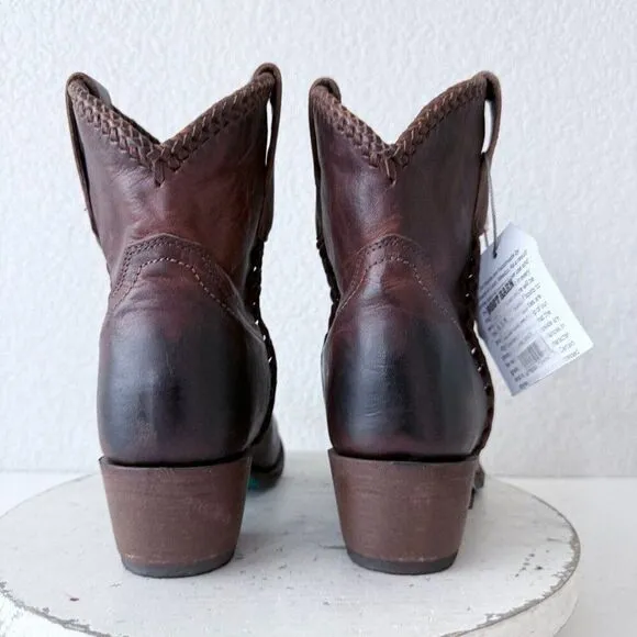 Lane PLAIN JANE PJ Womens Cowboy Bootie 9.5 Cognac Brown Short Leather Western