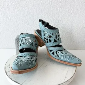 Lane Robin Mule Blue Cowboy Boots Womens 8.5 Cowgirl Western Leather Short Ankle