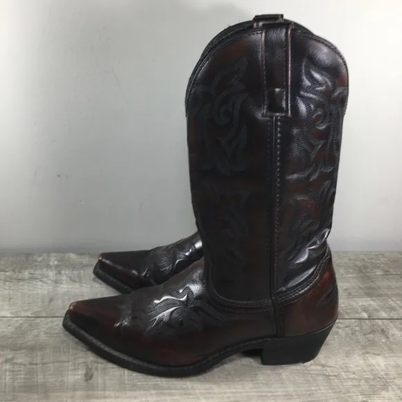Laredo 6862 Hawk Snip Toe Maroon Leather Cowboy Western Pull On Mens Boots 8.5