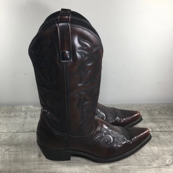 Laredo 6862 Hawk Snip Toe Maroon Leather Cowboy Western Pull On Mens Boots 8.5