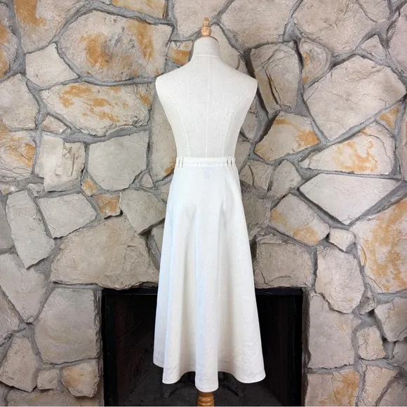 Lauren Ralph Lauren Art Deco Belted Linen Midi Skirt Antique White | 10