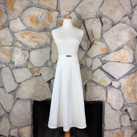 Lauren Ralph Lauren Art Deco Belted Linen Midi Skirt Antique White | 10