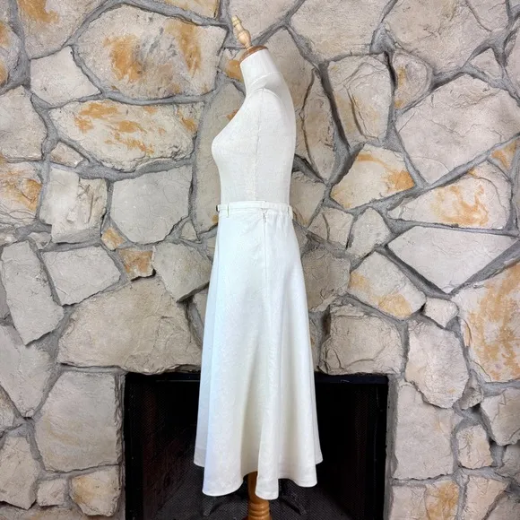 Lauren Ralph Lauren Art Deco Belted Linen Midi Skirt Antique White | 10