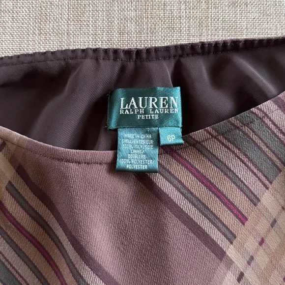 Lauren Ralph Lauren c. 1990s Silk Ruffled Skirt Taupestone Plaid | 6, 6P
