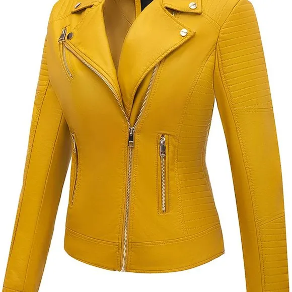 Leather Casual Short Jacket for Women,Moto Coat