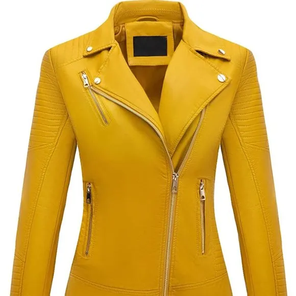 Leather Casual Short Jacket for Women,Moto Coat