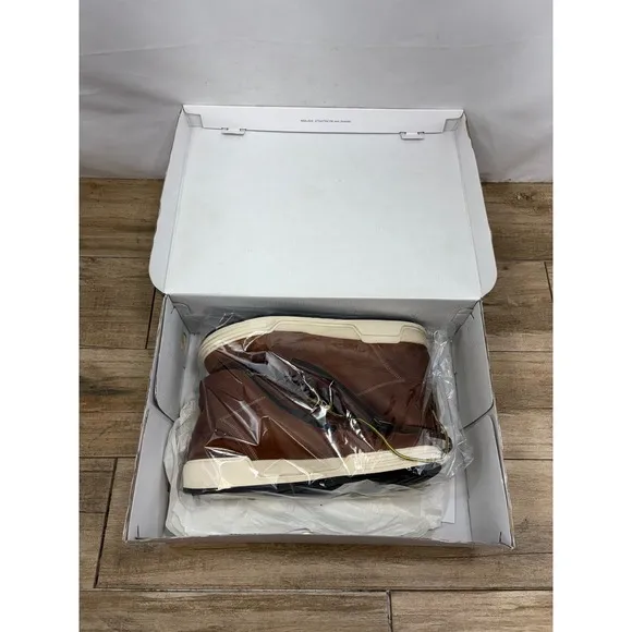 Leather High Top Casual Shoes Ankle Boots Zipper Brown